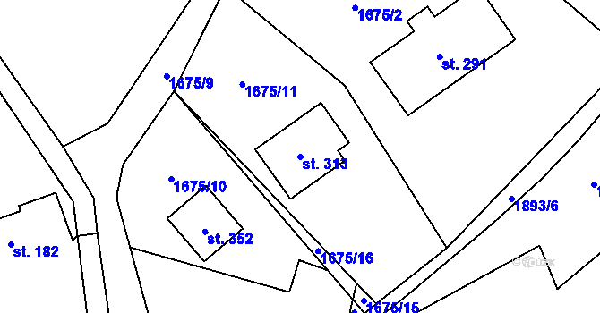 Parcela st. 313 v KÚ Tisovec, Katastrální mapa