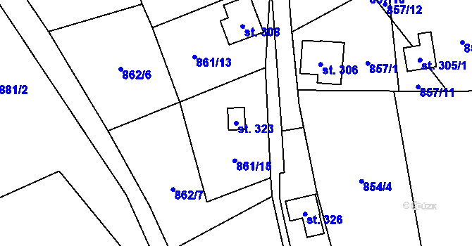 Parcela st. 323 v KÚ Tisovec, Katastrální mapa