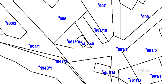 Parcela st. 340 v KÚ Tisovec, Katastrální mapa
