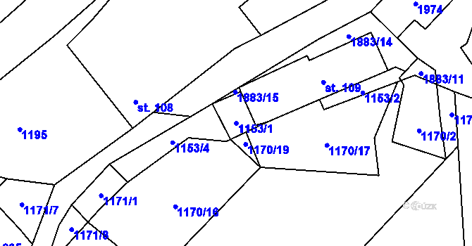 Parcela st. 1153/1 v KÚ Tisovec, Katastrální mapa