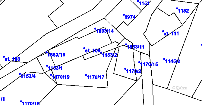 Parcela st. 1153/2 v KÚ Tisovec, Katastrální mapa