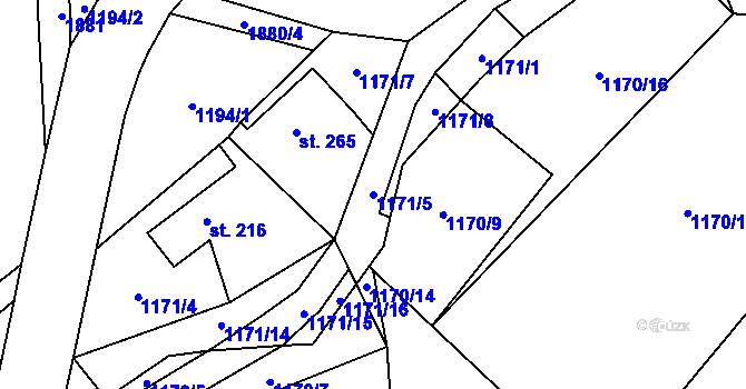 Parcela st. 1171/5 v KÚ Tisovec, Katastrální mapa