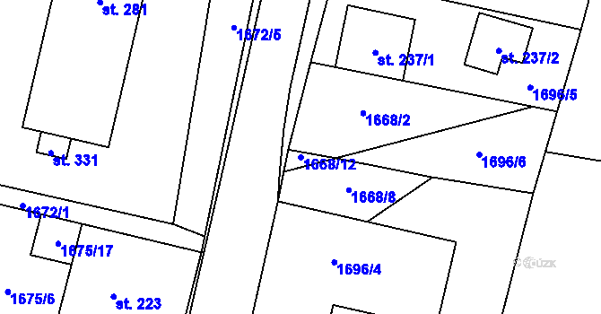 Parcela st. 1668/12 v KÚ Tisovec, Katastrální mapa