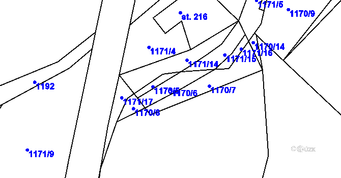 Parcela st. 1170/6 v KÚ Tisovec, Katastrální mapa