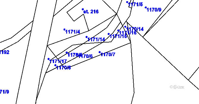 Parcela st. 1170/7 v KÚ Tisovec, Katastrální mapa