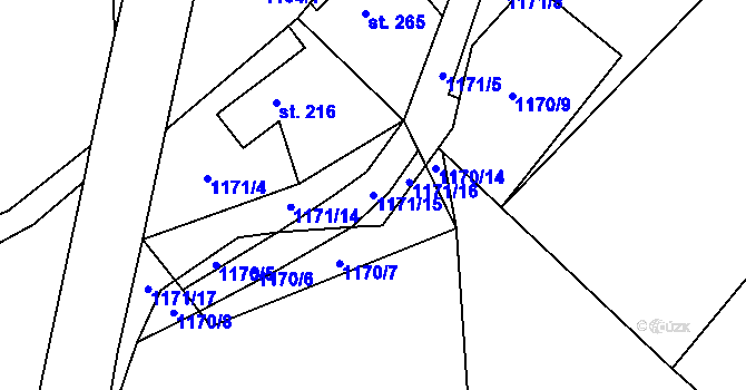 Parcela st. 1171/15 v KÚ Tisovec, Katastrální mapa