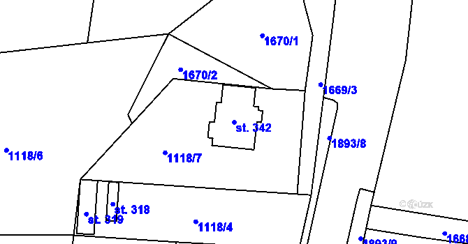 Parcela st. 342 v KÚ Tisovec, Katastrální mapa