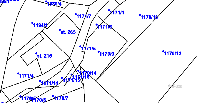 Parcela st. 1170/9 v KÚ Tisovec, Katastrální mapa