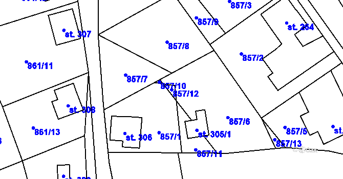 Parcela st. 857/12 v KÚ Tisovec, Katastrální mapa