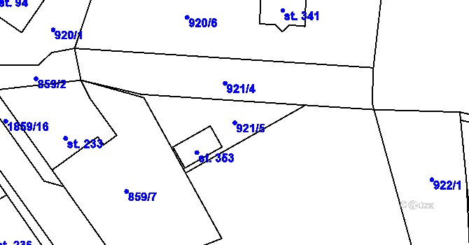 Parcela st. 921/5 v KÚ Tisovec, Katastrální mapa