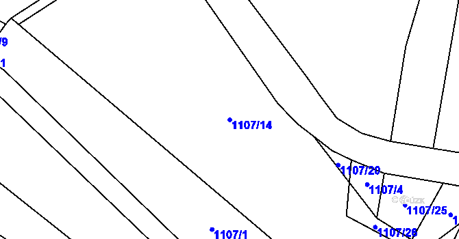 Parcela st. 1107/14 v KÚ Tisovec, Katastrální mapa