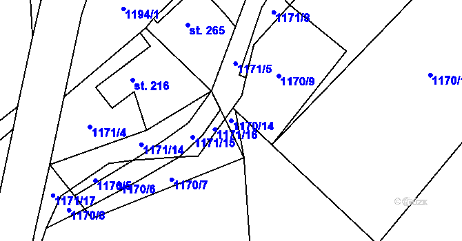 Parcela st. 1170/14 v KÚ Tisovec, Katastrální mapa