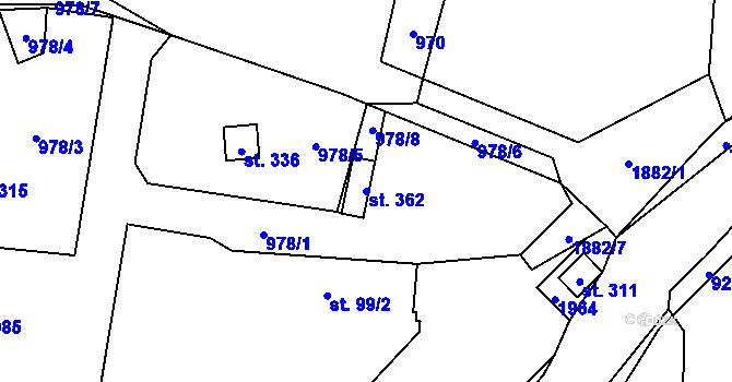 Parcela st. 362 v KÚ Tisovec, Katastrální mapa