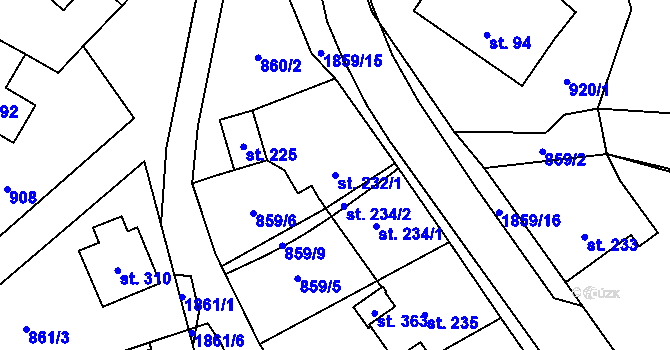 Parcela st. 232/1 v KÚ Tisovec, Katastrální mapa