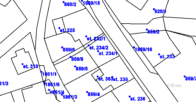 Parcela st. 234/1 v KÚ Tisovec, Katastrální mapa