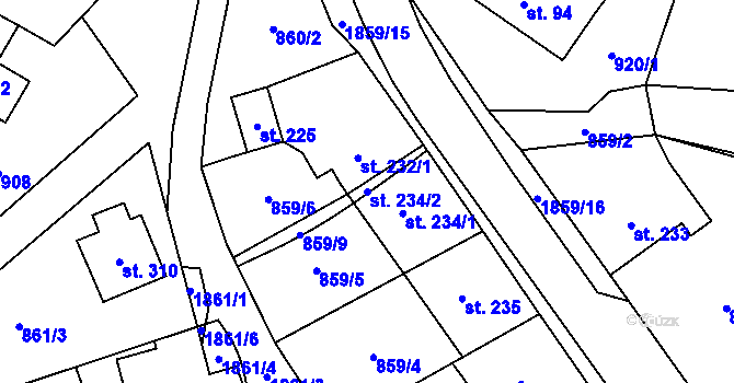 Parcela st. 234/2 v KÚ Tisovec, Katastrální mapa