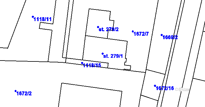 Parcela st. 279/1 v KÚ Tisovec, Katastrální mapa