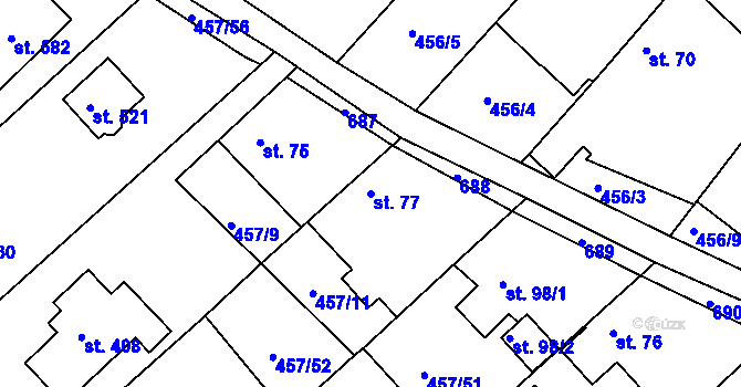 Parcela st. 77 v KÚ Chrást u Tišic, Katastrální mapa