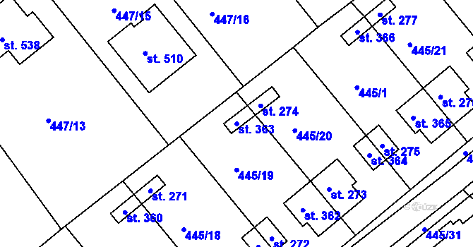Parcela st. 363 v KÚ Chrást u Tišic, Katastrální mapa