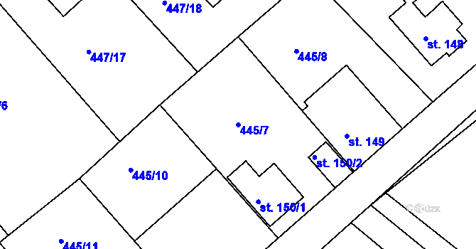 Parcela st. 445/7 v KÚ Chrást u Tišic, Katastrální mapa
