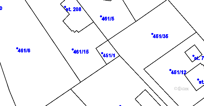 Parcela st. 451/1 v KÚ Chrást u Tišic, Katastrální mapa