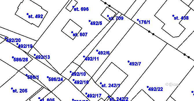 Parcela st. 492/6 v KÚ Chrást u Tišic, Katastrální mapa