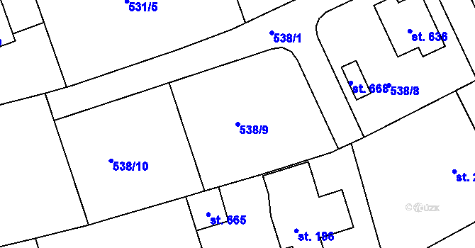 Parcela st. 538/9 v KÚ Chrást u Tišic, Katastrální mapa