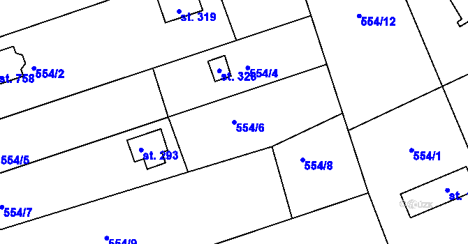 Parcela st. 554/6 v KÚ Chrást u Tišic, Katastrální mapa