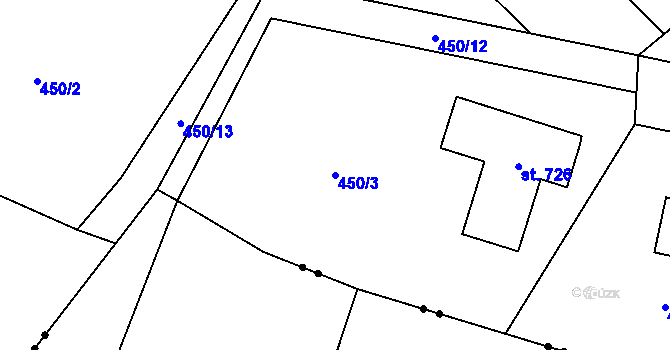 Parcela st. 450/3 v KÚ Chrást u Tišic, Katastrální mapa