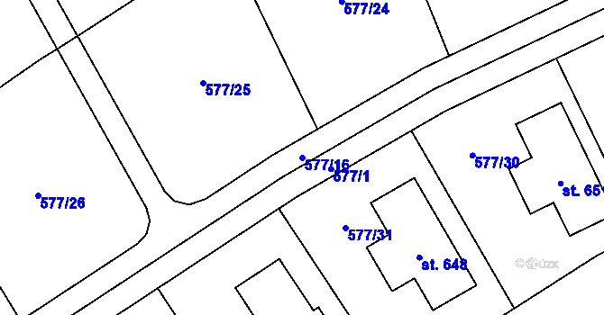 Parcela st. 577/16 v KÚ Chrást u Tišic, Katastrální mapa