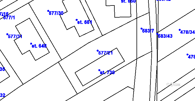 Parcela st. 577/21 v KÚ Chrást u Tišic, Katastrální mapa