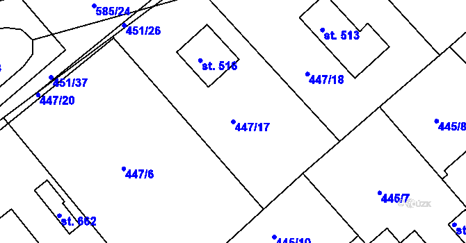Parcela st. 447/17 v KÚ Chrást u Tišic, Katastrální mapa