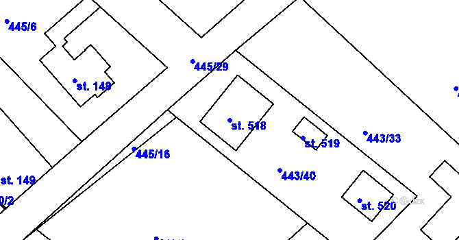 Parcela st. 518 v KÚ Chrást u Tišic, Katastrální mapa