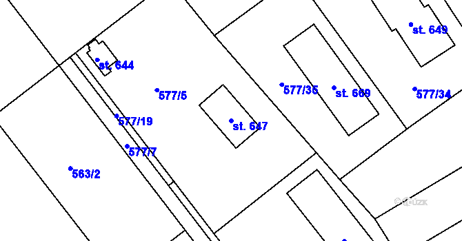 Parcela st. 647 v KÚ Chrást u Tišic, Katastrální mapa