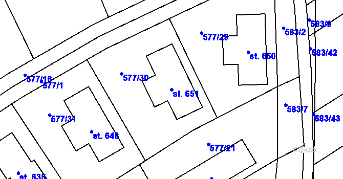 Parcela st. 651 v KÚ Chrást u Tišic, Katastrální mapa