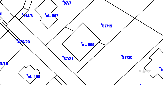 Parcela st. 699 v KÚ Chrást u Tišic, Katastrální mapa