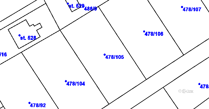 Parcela st. 478/105 v KÚ Chrást u Tišic, Katastrální mapa