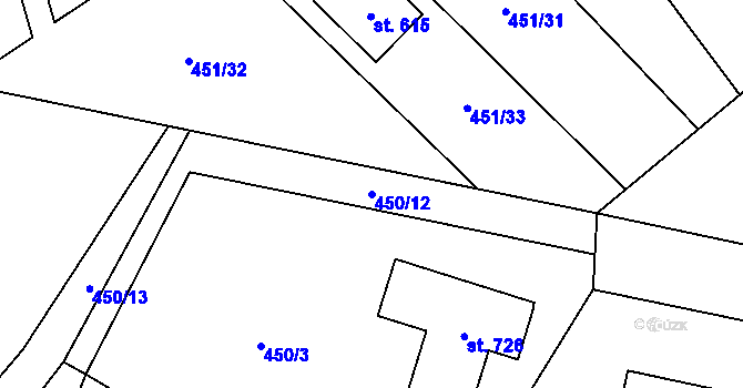 Parcela st. 450/12 v KÚ Chrást u Tišic, Katastrální mapa