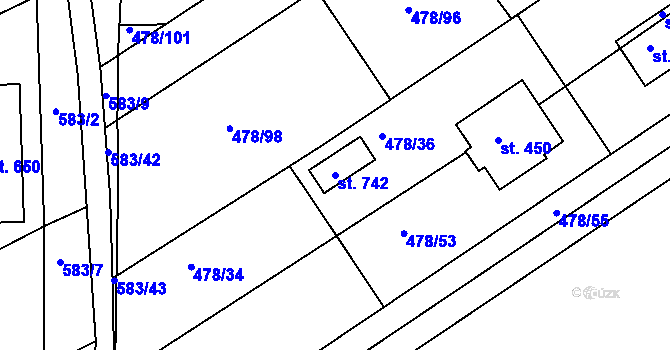 Parcela st. 742 v KÚ Chrást u Tišic, Katastrální mapa