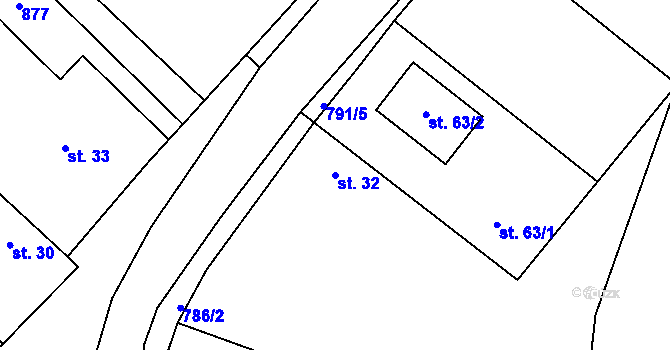 Parcela st. 32 v KÚ Kozly u Tišic, Katastrální mapa