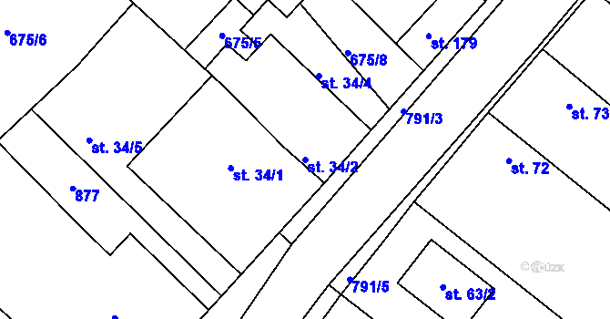 Parcela st. 34/2 v KÚ Kozly u Tišic, Katastrální mapa