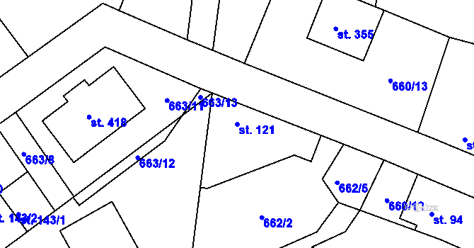 Parcela st. 121 v KÚ Kozly u Tišic, Katastrální mapa