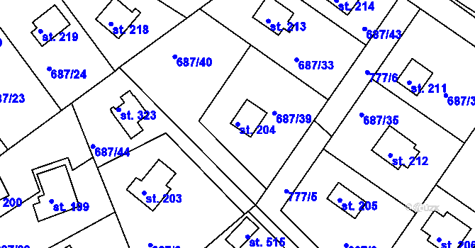 Parcela st. 204 v KÚ Kozly u Tišic, Katastrální mapa