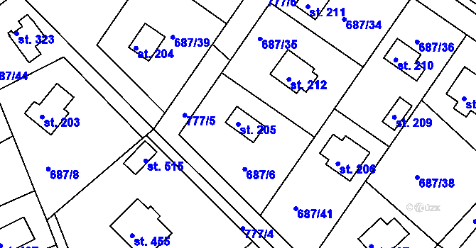 Parcela st. 205 v KÚ Kozly u Tišic, Katastrální mapa