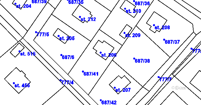 Parcela st. 206 v KÚ Kozly u Tišic, Katastrální mapa