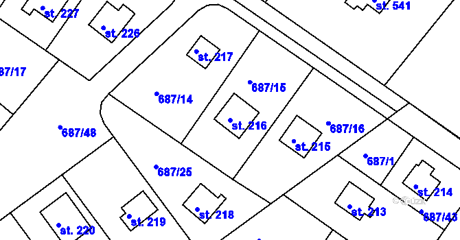 Parcela st. 216 v KÚ Kozly u Tišic, Katastrální mapa