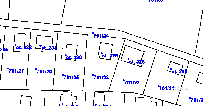 Parcela st. 329 v KÚ Kozly u Tišic, Katastrální mapa