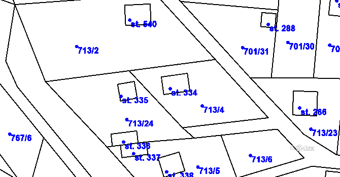 Parcela st. 334 v KÚ Kozly u Tišic, Katastrální mapa