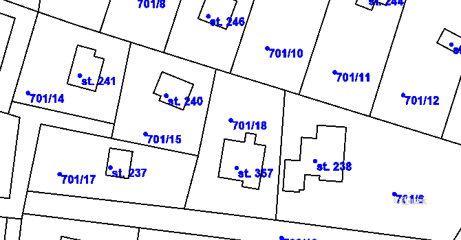 Parcela st. 701/18 v KÚ Kozly u Tišic, Katastrální mapa