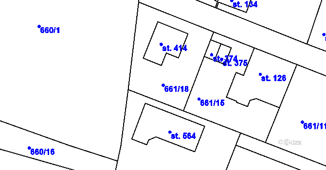 Parcela st. 661/18 v KÚ Kozly u Tišic, Katastrální mapa